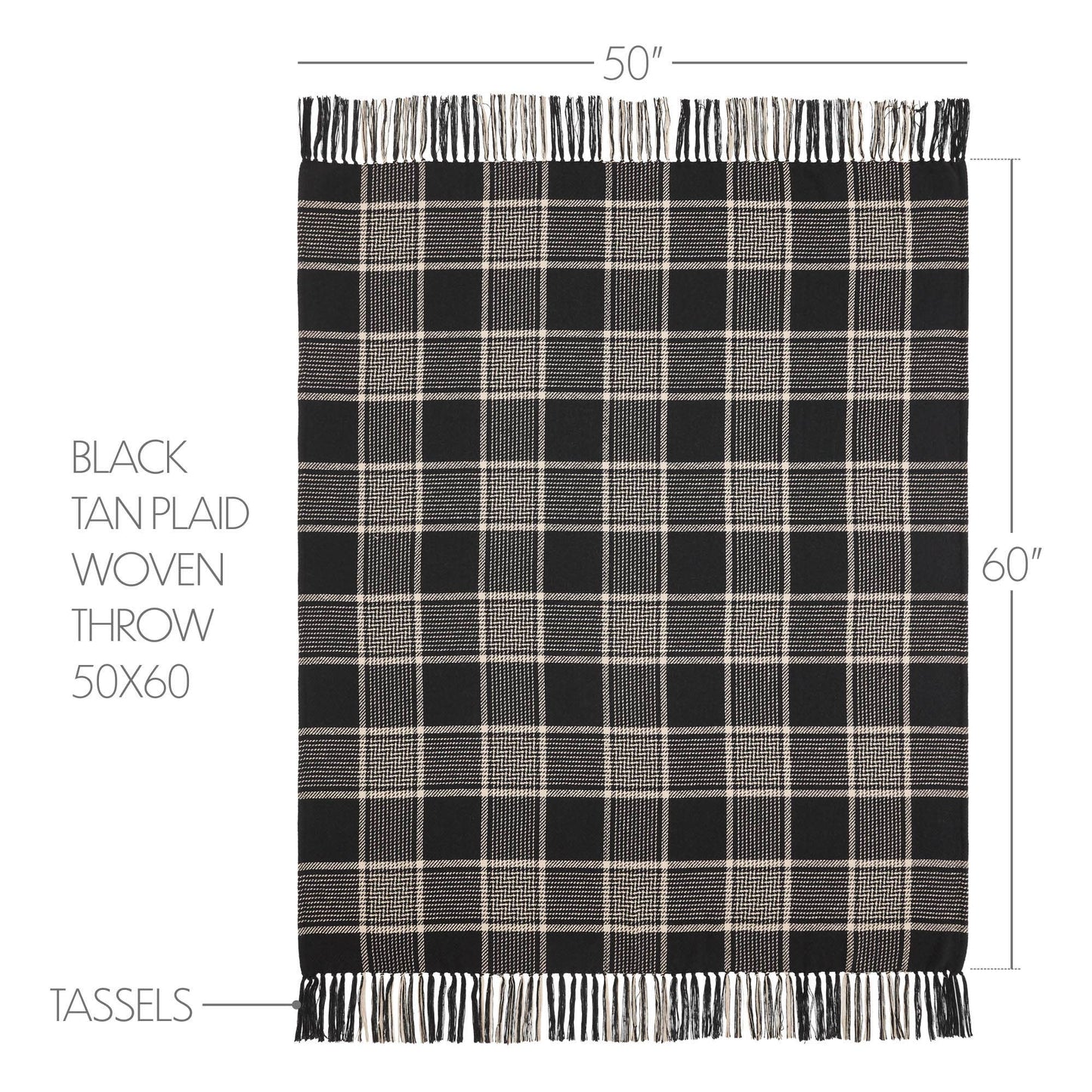 Black Tan Plaid Throw 50x60