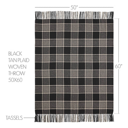 Black Tan Plaid Throw 50x60