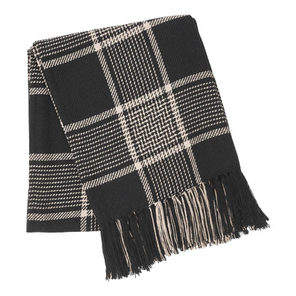 Black Tan Plaid Throw 50x60