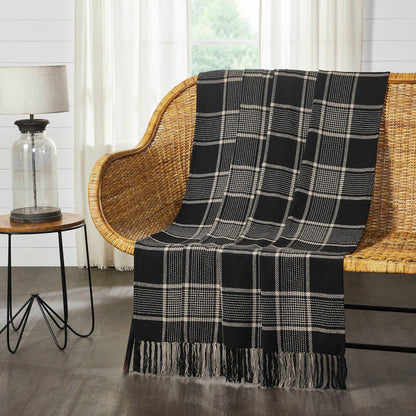 Black Tan Plaid Throw 50x60